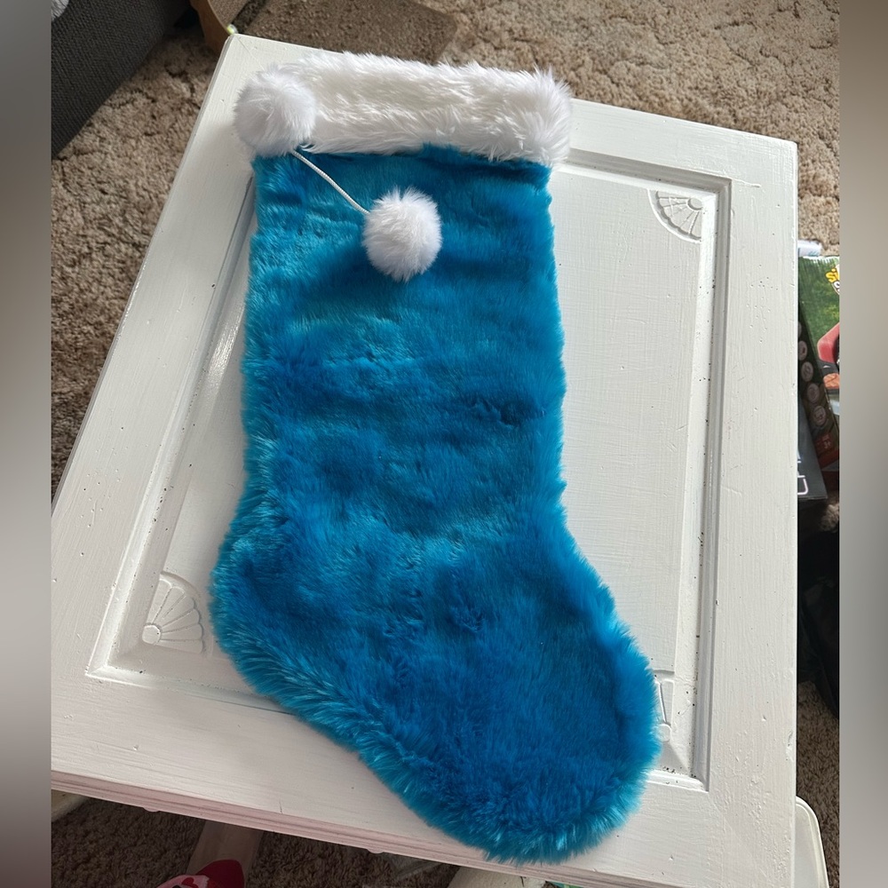 Blue Faux Fur Christmas Stocking
